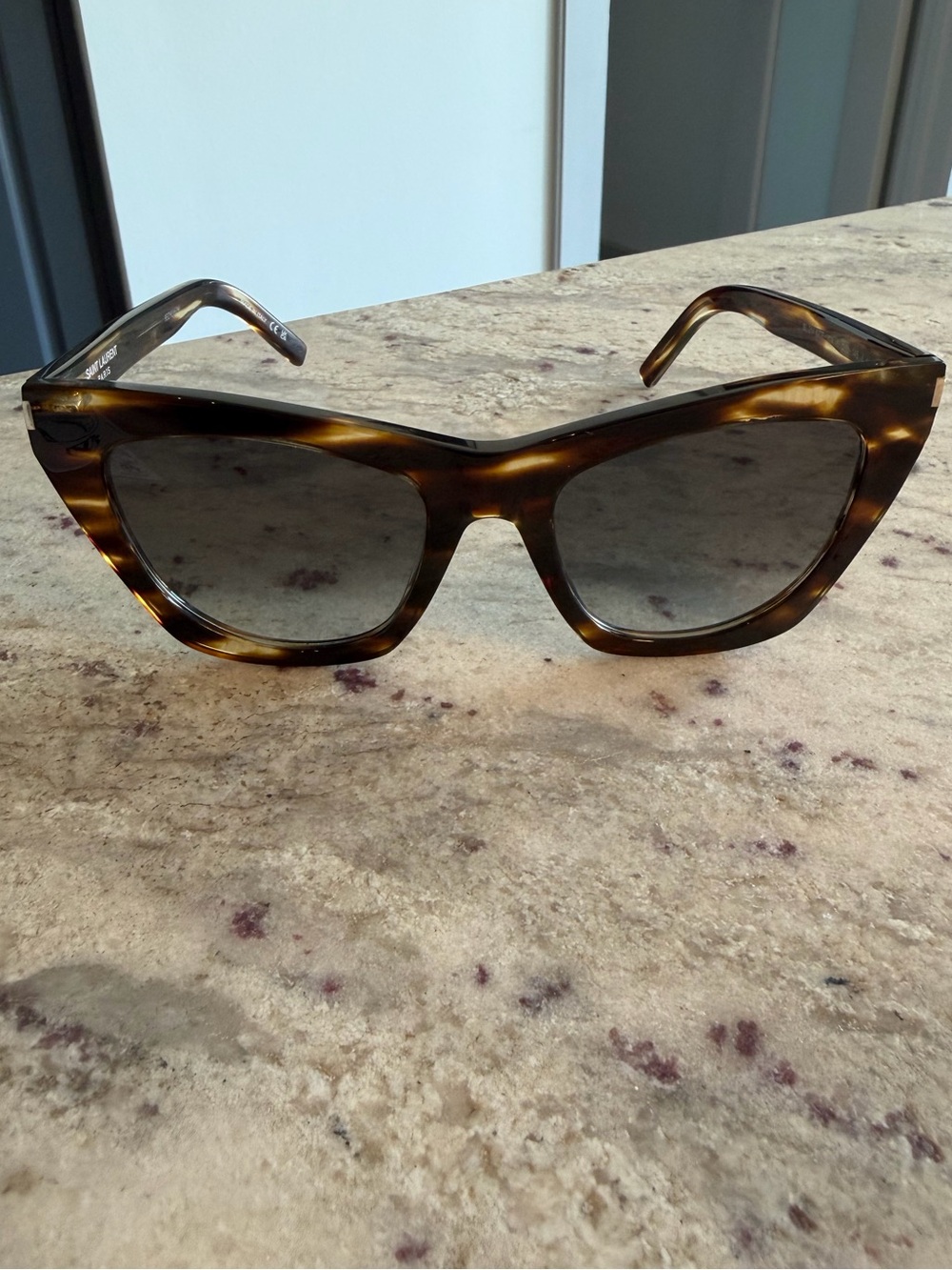 Saint Laurent Tortoiseshell Cat-Eye Sunglasses with Gray Lenses